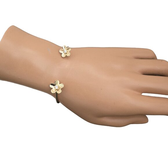 Vera Bradley Jewelry - Vera Bradley Women's Flower Petals Gold Plated Crystal Open Cuff Bracelet NWT